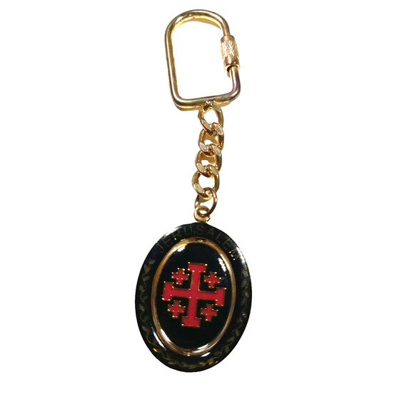 Jerusalem Spinner Length keychain Souvenir Black Red Gold Tone - Picture 2 of 5
